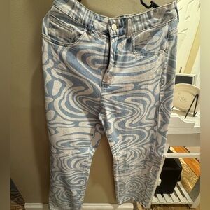 SHEIN Blue and Cream Patterned Jeans